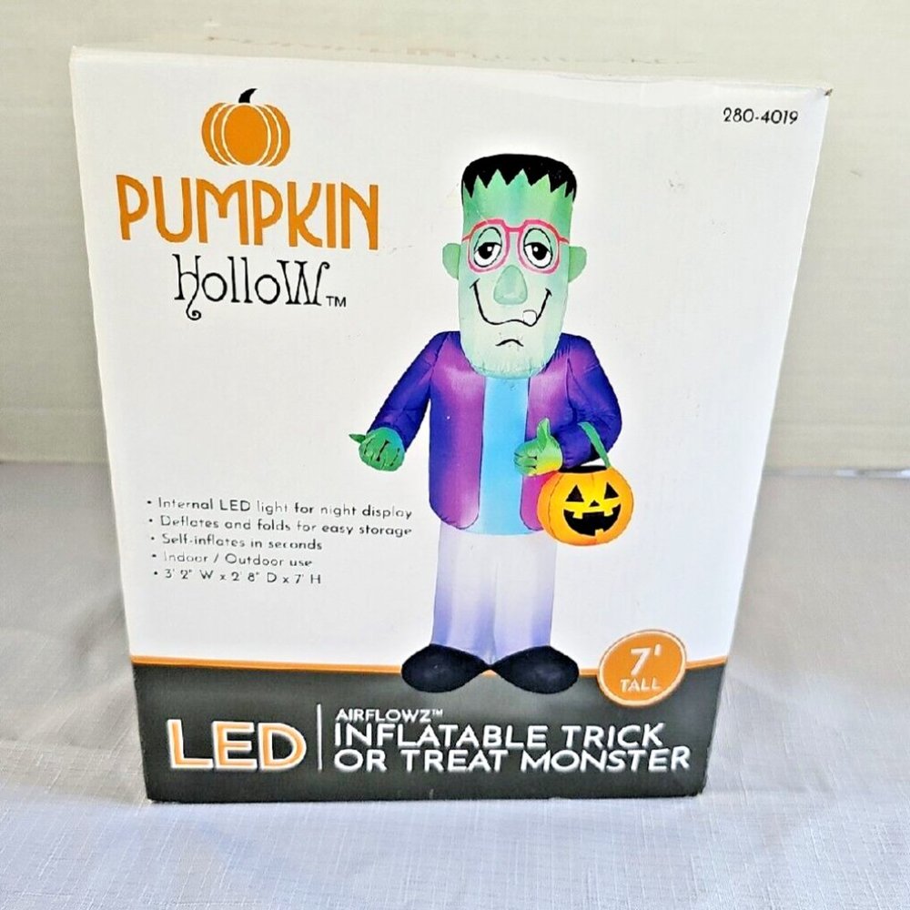 Pumpkin Hollow LED 7' Frankenstein Inflatable Trick or Treat Halloween Decor NEW